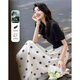 德瑪納【含萊賽爾】夏季法式復古波點(diǎn)拼色短袖傘裙收腰遮肉女式連衣裙