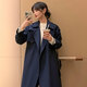 歌倫芝2025年春季新款英倫風(fēng)小個(gè)子雙排扣女款風(fēng)衣外套純色休閑大衣 藏青色 S