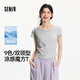 森馬（Semir）短袖t恤女短款修身圓領(lǐng)內(nèi)搭25夏涼感收腰V領(lǐng)上衣辣妹109325100006