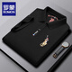 羅蒙官方純棉短袖p.olo衫男高檔t恤男有領(lǐng)刺繡中年半袖體恤男爸爸夏季 黑色【主圖款】 XL 52/180 適合140-160斤