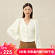哥弟真的好（GIRDEAR）女裝V領(lǐng)泡泡袖羊毛針織開(kāi)衫女A400775 白 L (4碼)