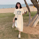 紫昕月【甜美風(fēng)格】可外穿短袖恤連衣裙女2025新款夏季寬松顯瘦休閑中長 米白色 素描女孩 3XL 建議150-180斤