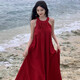 妙奕嘉中式紅色連衣裙沙漠紅裙子海灘海邊度假風(fēng)沙灘裙長(zhǎng)裙大碼2025新款 法式復(fù)古紅色無(wú)袖綁帶連衣裙 L 【建議100-140斤以內(nèi)】