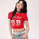 CHUU字母星星印花T恤女2025夏新品美式復(fù)古做舊短款修身短袖上衣 正紅色 S -0
