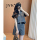 JVH香港潮牌休閑運(yùn)動套裝女 2025夏季新款POLO衫T恤松緊腰闊腿短褲子 灰色 L （建議118斤以內(nèi)）
