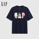 GAP男女裝2025夏季新款純棉冰淇淋印花logo短袖T恤寬松上衣729193 海軍藍 M (170/92A) 亞洲尺碼