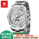 歐利時土豪金滿天星萬年歷全自動機械表男十大品牌高檔商務(wù)夜光男士手表 鋼帶本白男