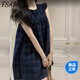 FSAT藍色小飛袖格子吊帶連衣裙子女裝夏季2025新款小個(gè)子無(wú)袖背心短裙 【藍格裙】【裙子/夏裝/吊帶裙/ M 45/55kg