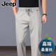 吉普（JEEP）高端桑蠶絲男褲夏季薄款冰 絲褲子男運動褲寬松直筒男士休閑褲 灰綠色 【涼爽透氣】 XL 【建議135-150斤】