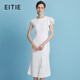 愛特愛（EITIE）【荷葉邊拼接魚尾裙】不對稱設計優雅法式收腰連衣裙B2507654 極光白10 M (160)