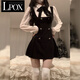 LPOXjk假兩件學(xué)院風(fēng)連衣裙女春秋高級(jí)感polo領(lǐng)收腰顯瘦百褶A字裙 黑色/Biack禮服 [配絲領(lǐng)] XL 116-130斤