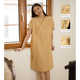 無(wú)色無(wú)味黃房子 25年夏裝茉莉黃亞麻休閑新中式短袖新品連衣裙女裝裙子 茉莉黃 XL （40）