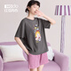 紅豆（Hodo）睡衣女短袖短褲A類(lèi)涼感圓領(lǐng)套頭夏格子卡通時(shí)尚寬松家居服套裝 深灰 L (165)
