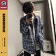 楠笙記美式粗花呢小香風(fēng)外套男高級感痞帥oversize千鳥格刺繡襯衫式夾克 藍(lán)色 XL