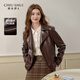 秋水伊人復古機車(chē)皮衣女2025年秋裝新款短款翻領(lǐng)皮夾克今年流行黑色外套 咖啡色 M