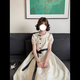 與欣法式復(fù)古甜美花邊娃娃領(lǐng)新品連衣裙女2025夏季可愛少女小個子裙子 米杏色 均碼 可備注碼數(shù)