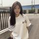 衣然呈品T恤女士春夏新款美式高街潮牌寬松簡(jiǎn)約刺繡魔術(shù)貼白色短袖上衣女 白色 M 【建議90-105斤】