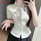 FSHE原創(chuàng)jk收腰短袖襯衫女上衣學(xué)院風(fēng)校供感短袖襯衣秋季日系制服套裝 小島收腰襯衫【無領(lǐng)結(jié)】 L