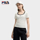 FILA 斐樂官方小狐貍女裝針織短袖2025夏新款時尚休閑簡約修身U領(lǐng)T恤 云菇白-WT XL 175/92A/XL