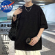 NASA MARVEL短袖t恤夏季男士潮牌滿天星碎鉆圓領(lǐng)半袖上衣 黑色  2XL