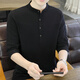 悅景圣純棉七分袖t恤男士短袖夏季薄款中國風(fēng)男裝潮流百搭立領(lǐng)半袖衣服 1899黑色 XL
