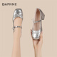 達(dá)芙妮（DAPHNE）粗跟瑪麗珍女鞋2025夏季新款淺口皮鞋法式百搭一字帶蝴蝶結(jié)單鞋 銀色 跟高4.8cm 38 (240mm) 標(biāo)準(zhǔn)碼