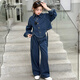 迪士尼女童牛仔套裝春秋款2025新款中大童時(shí)髦休閑夾克外套闊腿褲兩件套 2507-時(shí)尚牛仔套裝-圖片色 150