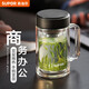 蘇泊爾（SUPOR）雙層玻璃杯茶杯耐隔熱防燙帶手柄水杯商務(wù)辦公男女士過(guò)濾帶蓋杯子 烏木黑- 450ml