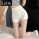 LPOX短褲夏季女2025新款a字高腰短褲女夏顯瘦外穿運(yùn)動(dòng)辣妹緊身彈力款 仙女白色G-9988# S [76-90斤] 彈力短褲