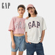 GAP男女裝2025夏季新款膠印logo純棉短袖T恤寬松多色上衣729157 白色 2XL (185/104A) 亞洲尺碼
