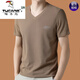 啄木鳥(niǎo)純棉透氣男士短袖t恤V領(lǐng)體恤打底衫潮流時(shí)尚百搭半袖夏裝上衣 815駝色 4XL 190190-210斤