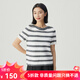 哥弟真的好（GIRDEAR）女裝休閑拼色條紋百搭肌理針織T恤衫女A301475 白底黑條 S (2碼)