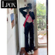 LPOX歐美式高街頭vibe風(fēng)牛仔褲子女ins國(guó)潮設(shè)計(jì)感黑色微喇叭直筒長(zhǎng)褲 黑色  高品質(zhì) S