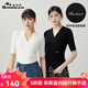 哥弟真的好（GIRDEAR）女裝V領(lǐng)不規(guī)則下擺交叉坑條針織衫T恤女A301211 黑 M (3碼)