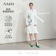 AMII2025春新款優(yōu)雅配腰繩玫瑰印花飄帶襯衫裙吊帶裙雪紡連衣裙女 米白（長袖連衣裙） L (165)