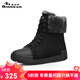 哥弟真的好（GIRDEAR）女鞋冰上防滑側(cè)拉鏈綁帶羊毛內(nèi)里雪地靴AX15183 黑 35