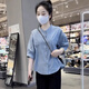 芭芙達妮簡約休閑中袖襯衫女2025夏季收腰洋氣減齡寬松顯瘦百搭翻領襯衣 藍色 L 建議100-115斤