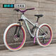 軟尾山地車(chē)雙減震越野速降碟剎自行車(chē)變速成人學(xué)生男女青少年單車(chē) 軟尾-銀紫色-單盤(pán)-白胎-鎖死前叉 26寸-8速-碟剎