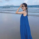 妙奕嘉藍色吊帶連衣裙女裙子女士2025夏季純欲度假海邊沙灘裙小個子夏天 藍色吊帶海邊度假裙 均碼 【建議120斤內(nèi)】