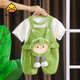G.DUCK KIDS小黃鴨嬰幼兒衣服男寶寶夏季超萌卡通背帶褲套裝小童褲子短袖t恤 綠色 蛋仔背帶褲短袖套裝 90 75-85cm1-2歲【90碼