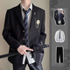 雀之音男生dk制服西裝外套日系休閑學(xué)院風(fēng)班服感紅色學(xué)生jk西服套裝 黑色西服+襯衫領(lǐng)帶+西褲+皮帶 L