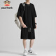 大嘴猴（paul frank）冰絲短袖t恤男裝套裝夏季休閑速干運動(dòng)短褲2件套男裝 黑色 S