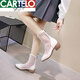 卡帝樂(lè )鱷魚(yú)（CARTELO）鏤空馬丁靴女夏季薄款2025新款網(wǎng)靴夏天真皮透氣涼靴高跟網(wǎng)紗短靴 米白色 37
