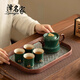 澤名家孔雀綠浮雕知足壺家用一壺四杯陶瓷泡茶壺茶杯帶茶盤(pán)功夫茶具套裝 孔雀綠浮雕一壺四杯帶盤(pán)
