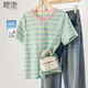 她池條紋T恤2026夏裝新款女裝小清新多巴胺撞色圓領(lǐng)短袖上衣