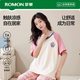 羅蒙睡衣女夏季薄款純棉短袖長(cháng)褲家居服可外穿兩件套裝2025年新款 XL
