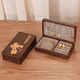 高檔實(shí)木精美首飾盒便攜小巧精致三金禮盒手鐲戒指項鏈收納中國風(fēng) 胡桃木色【四葉草】灰色絨