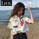 LPOX襯衫女夏季韓版印花襯衫女2025新款夏季寬松休閑款女式短袖襯衫 韓版水瓶_圖片色 S