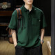 倉石一樹(shù)潮牌美式休閑高級感短袖polo衫男士夏季寬松百搭翻領(lǐng)T恤 墨綠色 XL