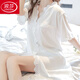 浪莎（LangSha）新款睡裙女夏季冰絲性感男友風薄款白襯衫中長款高級感仿真絲睡衣 白色CS13# L 建議110-150斤 【24H速發(fā)】